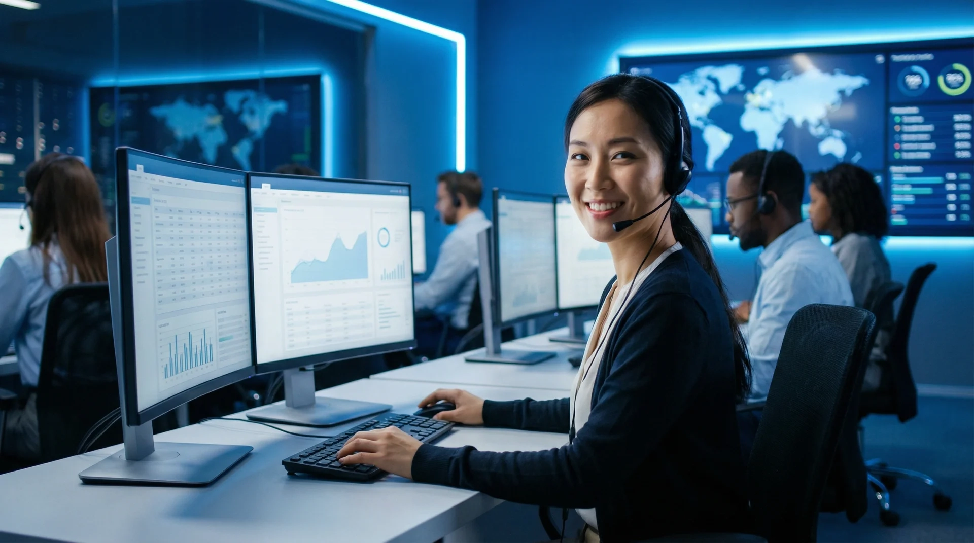 永利皇宫专业客服团队在现代化办公室提供全天候服务