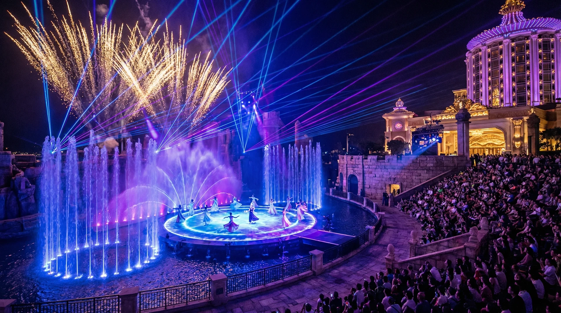 新葡京精彩水上表演灯光秀和烟火