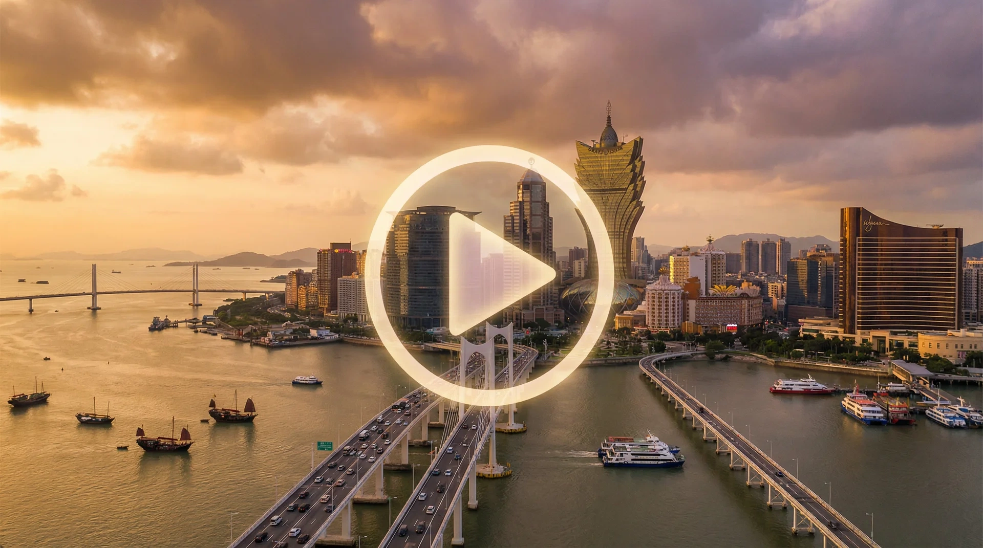 澳门半岛黄昏航拍全景视频缩略图