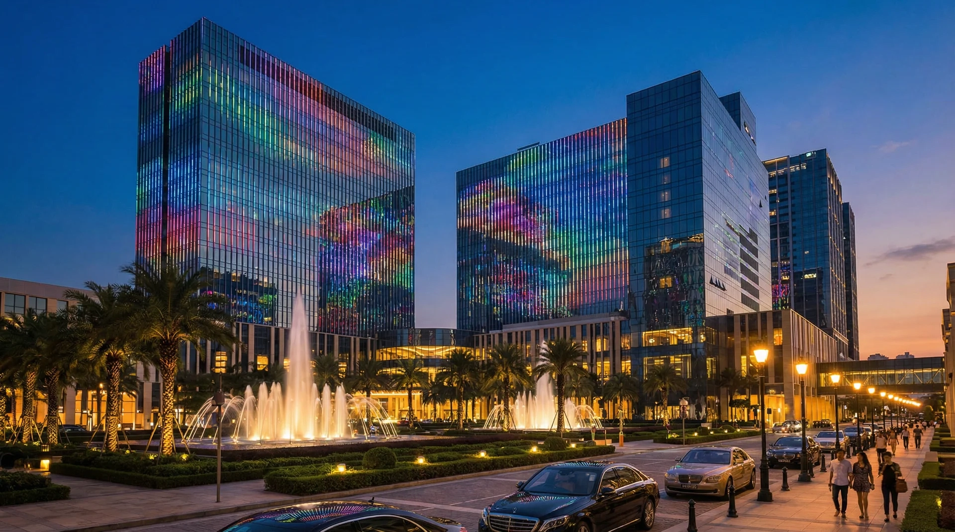 澳门太阳城综合度假村现代化玻璃幕墙建筑夜景